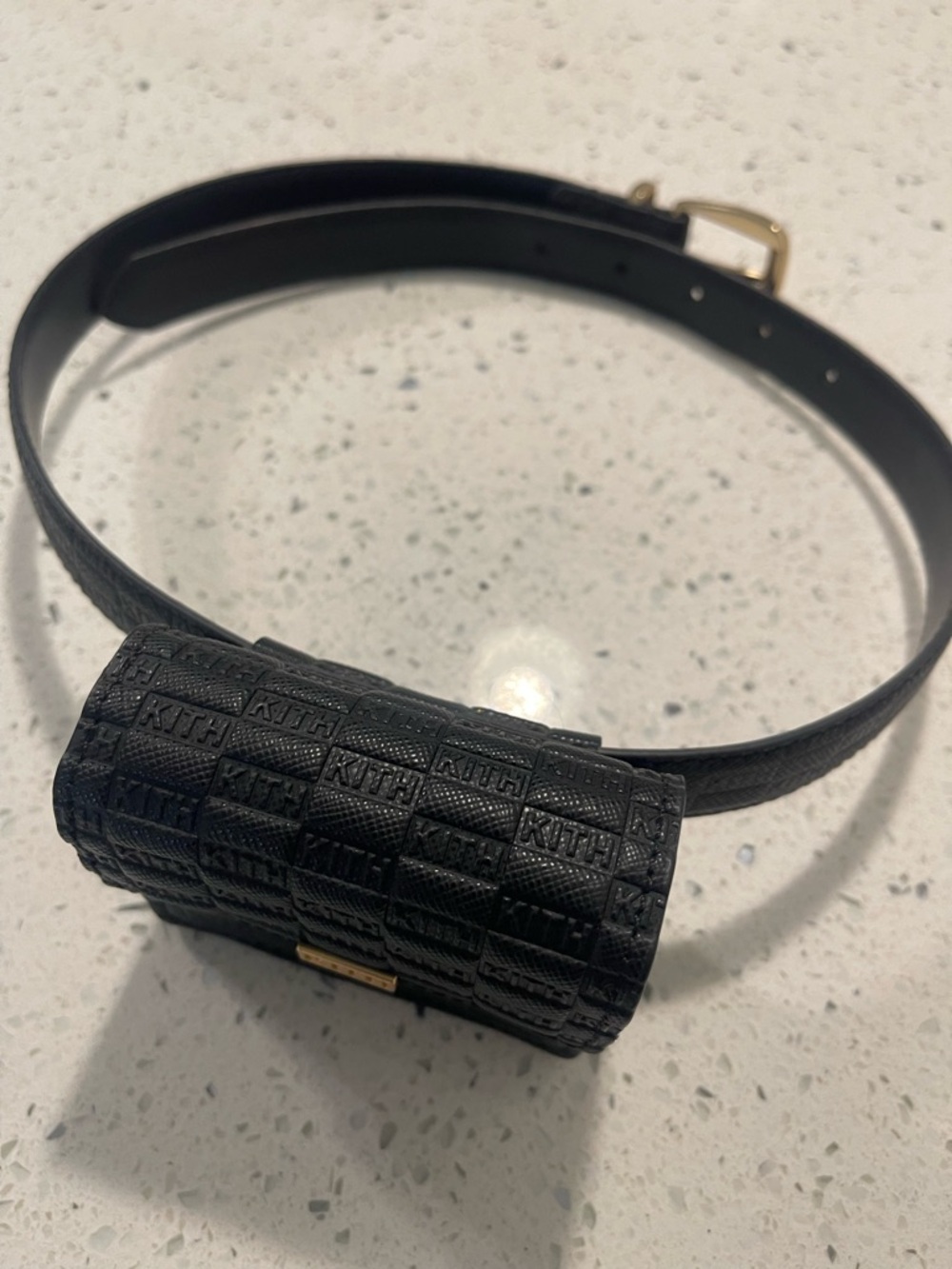 Kith Black Embossed Logo Belt Pouch with Gold Plaque - Picture 2 of 5